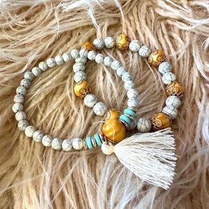 Beaded Cream Gold Pale Blur Beaded Bracelet Duo